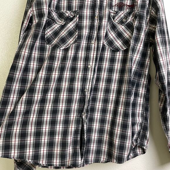 Ed Hardy Mens Shirt 2XL Plaid Multi Long Sleeve Button Up Embroidered Casual Y2K - Picture 4 of 12